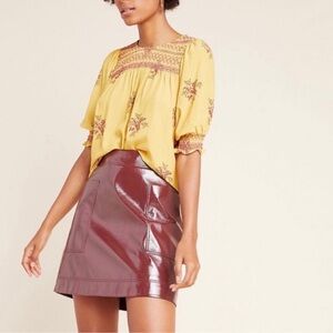 Anthropologie Maeve Faux Patent Leather Skirt Maroon / Wine  Size 6